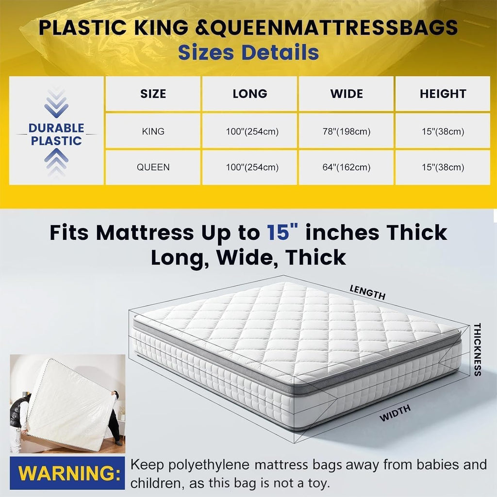 2PK Plastic King Mattress Bags for Moving,Extra Thick