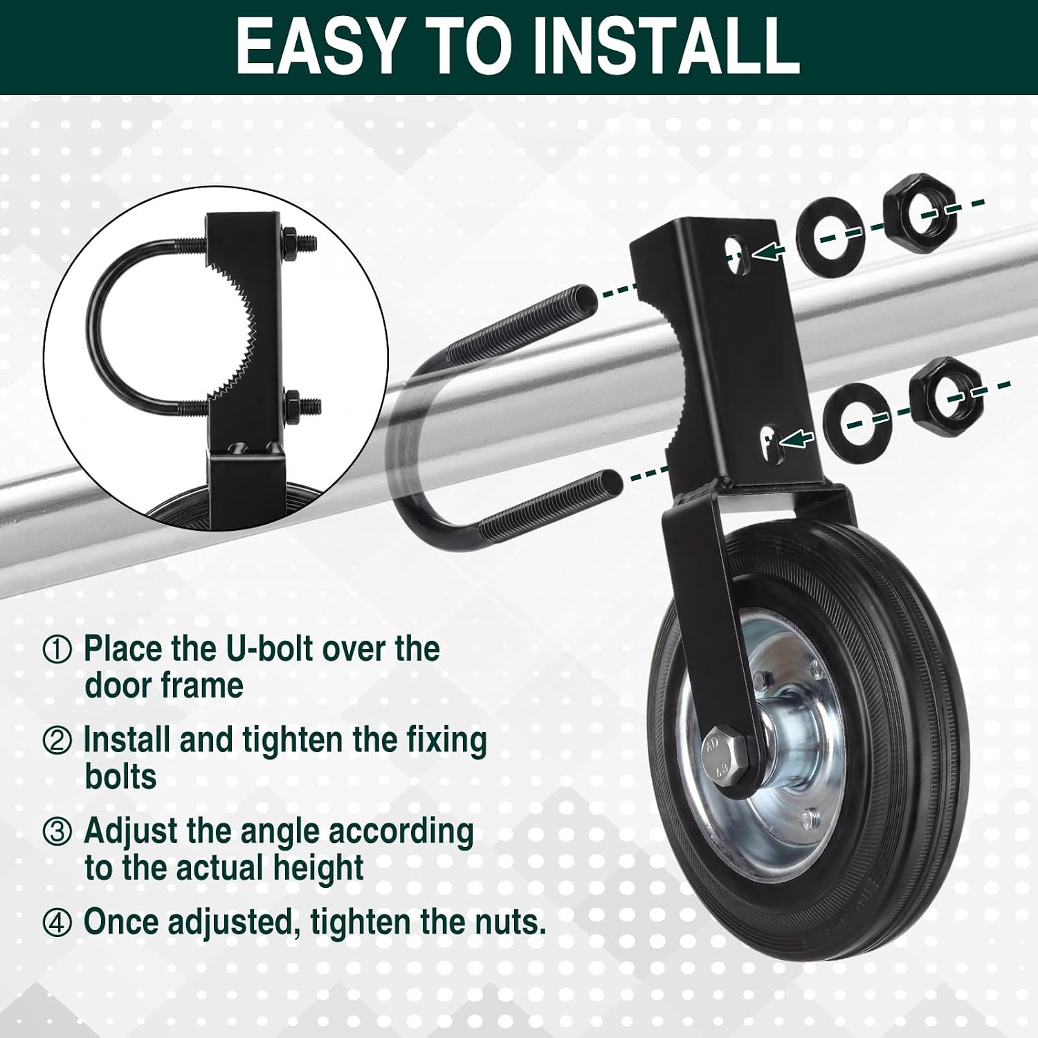 2 Way Farm Gate Latch 6" Gate Support Wheel for Metal Tube Gates