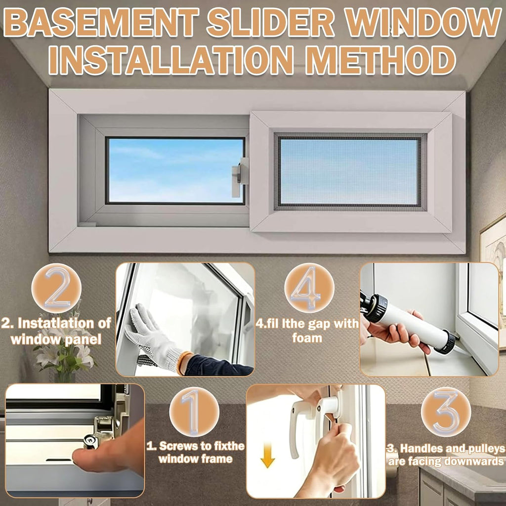 Aluminum Basement Mobile Home Window, Shed Window with Screen, Flush Mount Basement Window, Horizontal Sliding Window