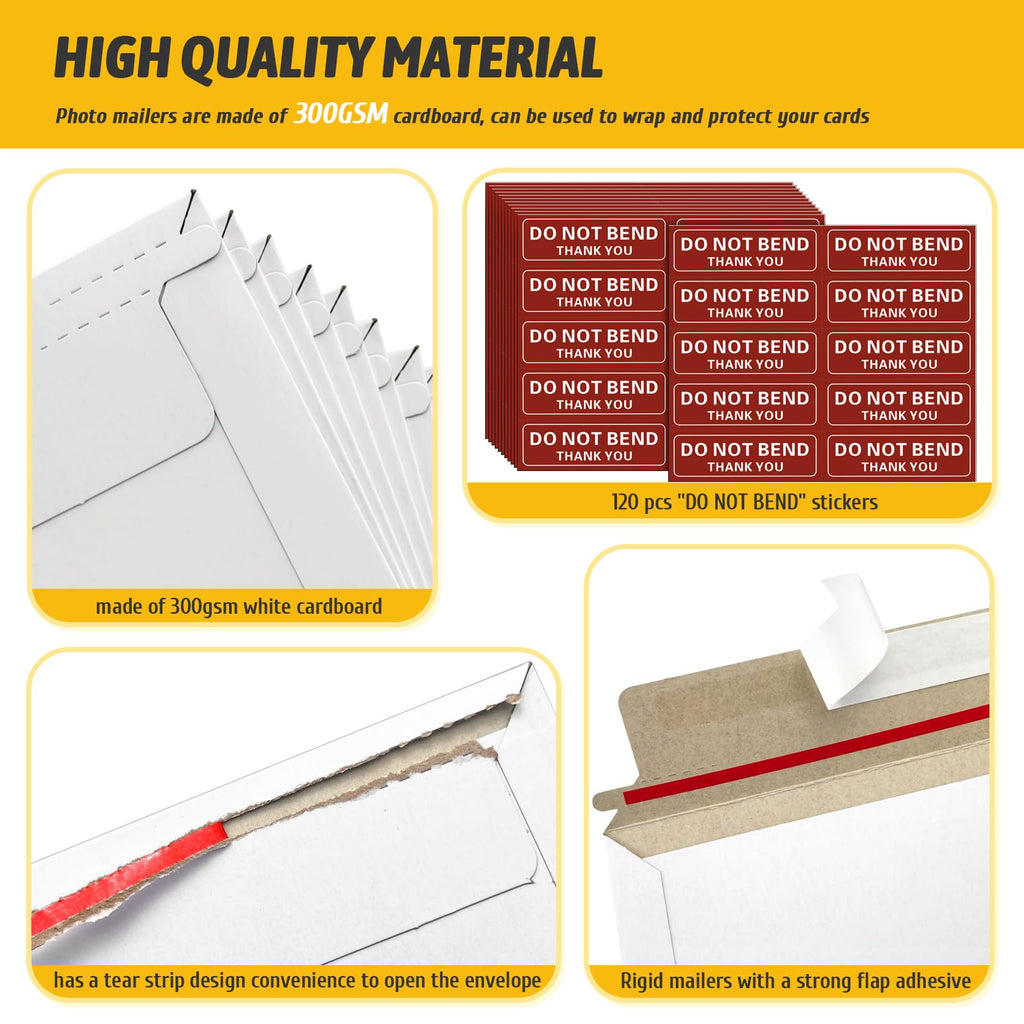 120 Pack 6.5x4.5 Inch Rigid Mailers,Self Seal Rigid Envelopes,White