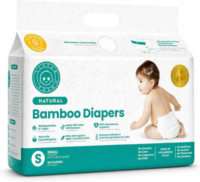 Little Toes Patented Natural Disposable Viscose Diapers ǀ Day and Overnight Diapers ǀ Sustainable | Size 1 Small | 36