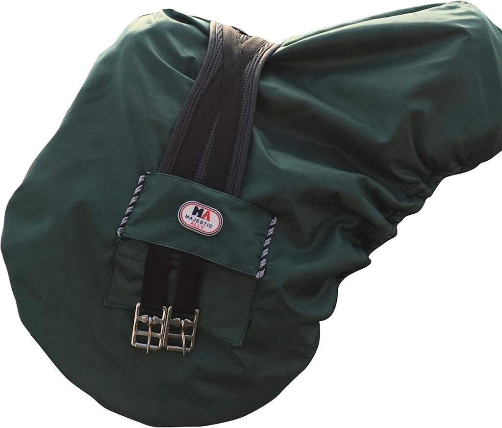 Nylon Waterproof Fleece Lined Ride On English Saddle Cover-Multiple Color (Hunter Green)