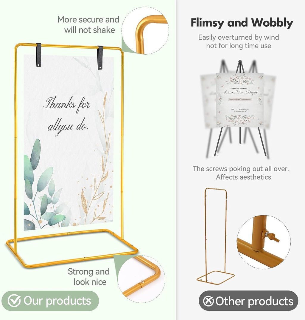 Welcome Sign Holder Gold Wedding Easel Stand with 4 Leather Straps | Sign Rack Heavy Duty Easel For Harvest Halloween