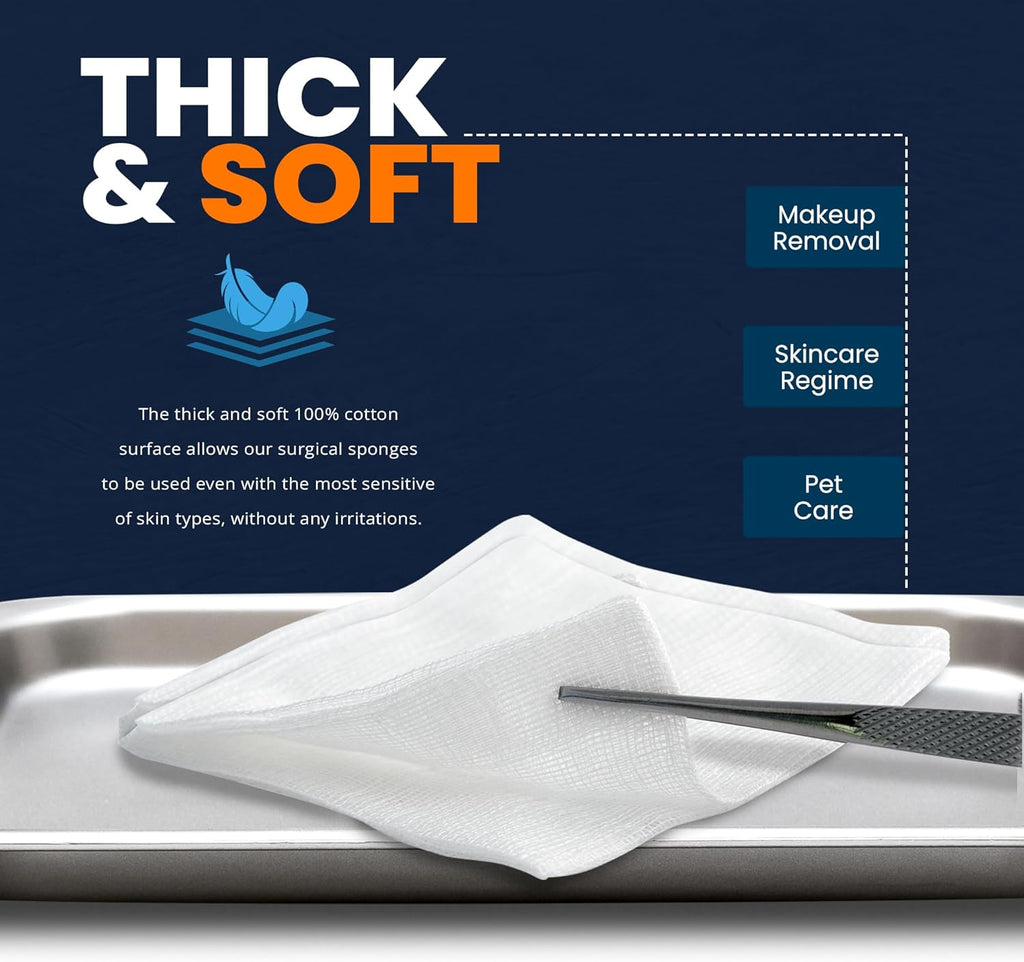 4”x 4” Gauze, 200 Surgical Sponges 12-ply Extra Absorbent | All-Gauze, Non-Sterile| Great for Wound Dressing