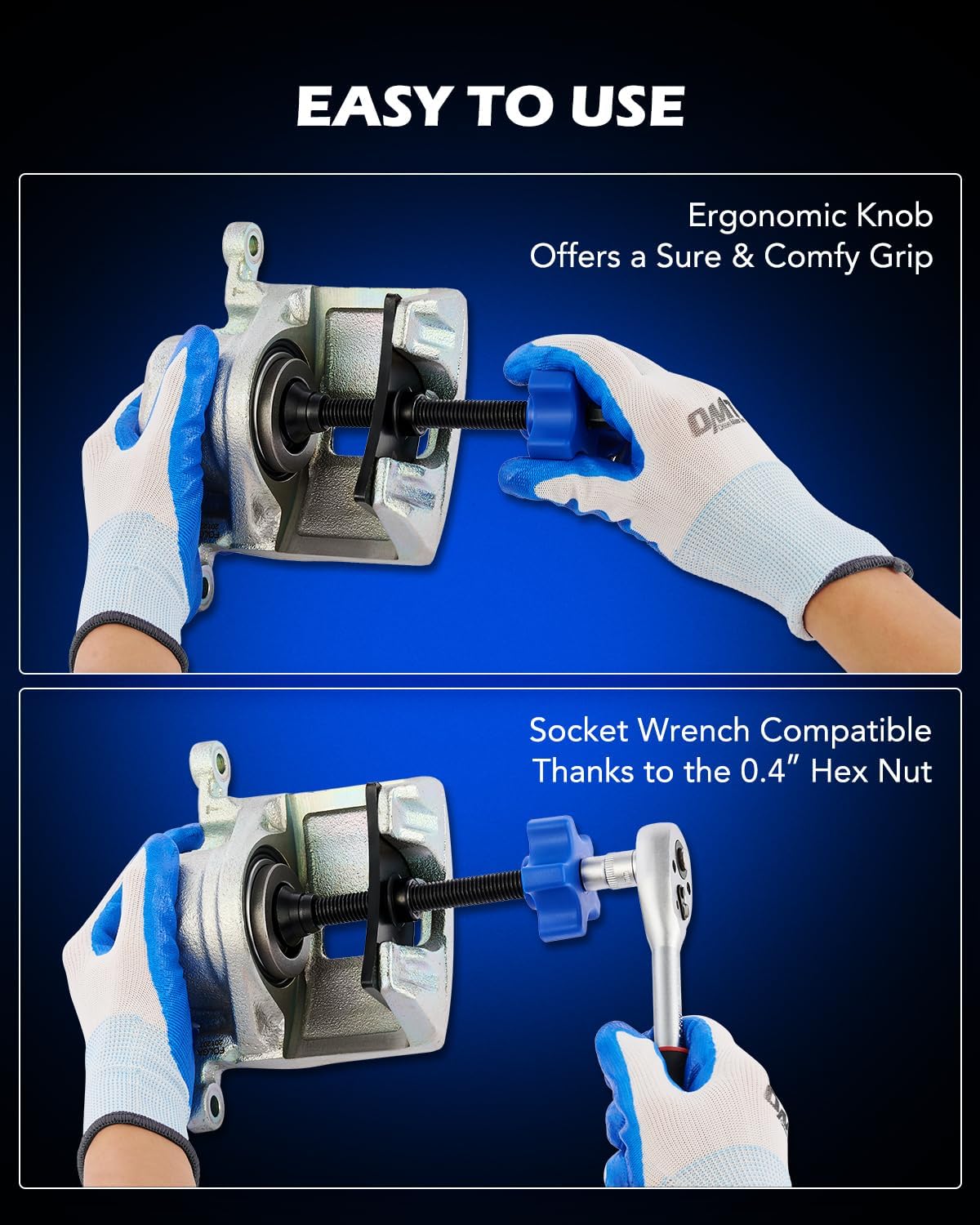 OMT Brake Pad Spreader and Piston Compressor Tool with Swivel Joint