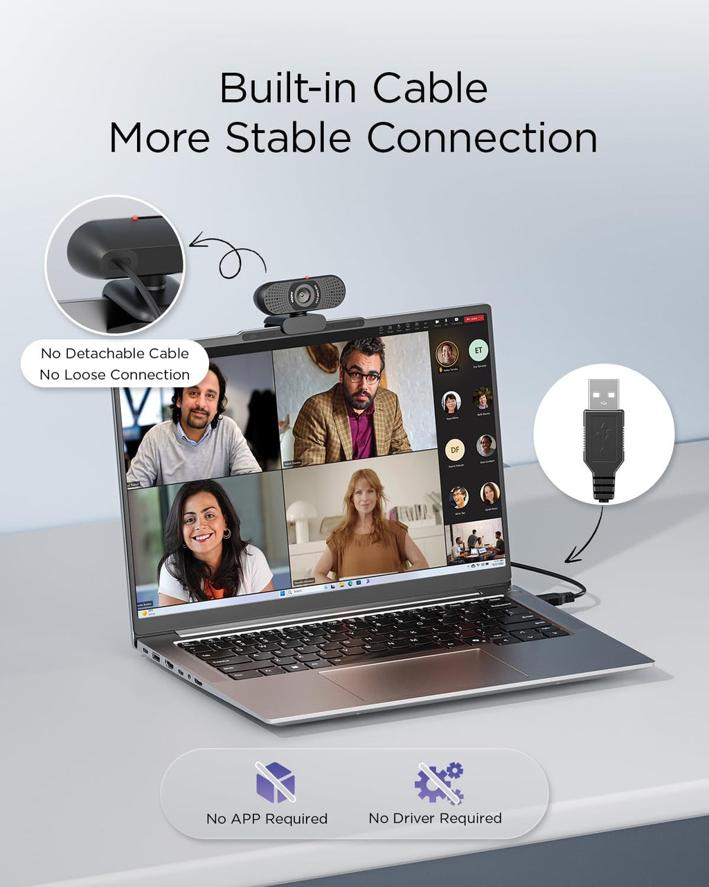 Full HD 1080p Webcam for PC, Laptop & Desktop, Built-in Dual Microphones, Privacy Cover, 85°FOV, Fixed Focus, Plug &