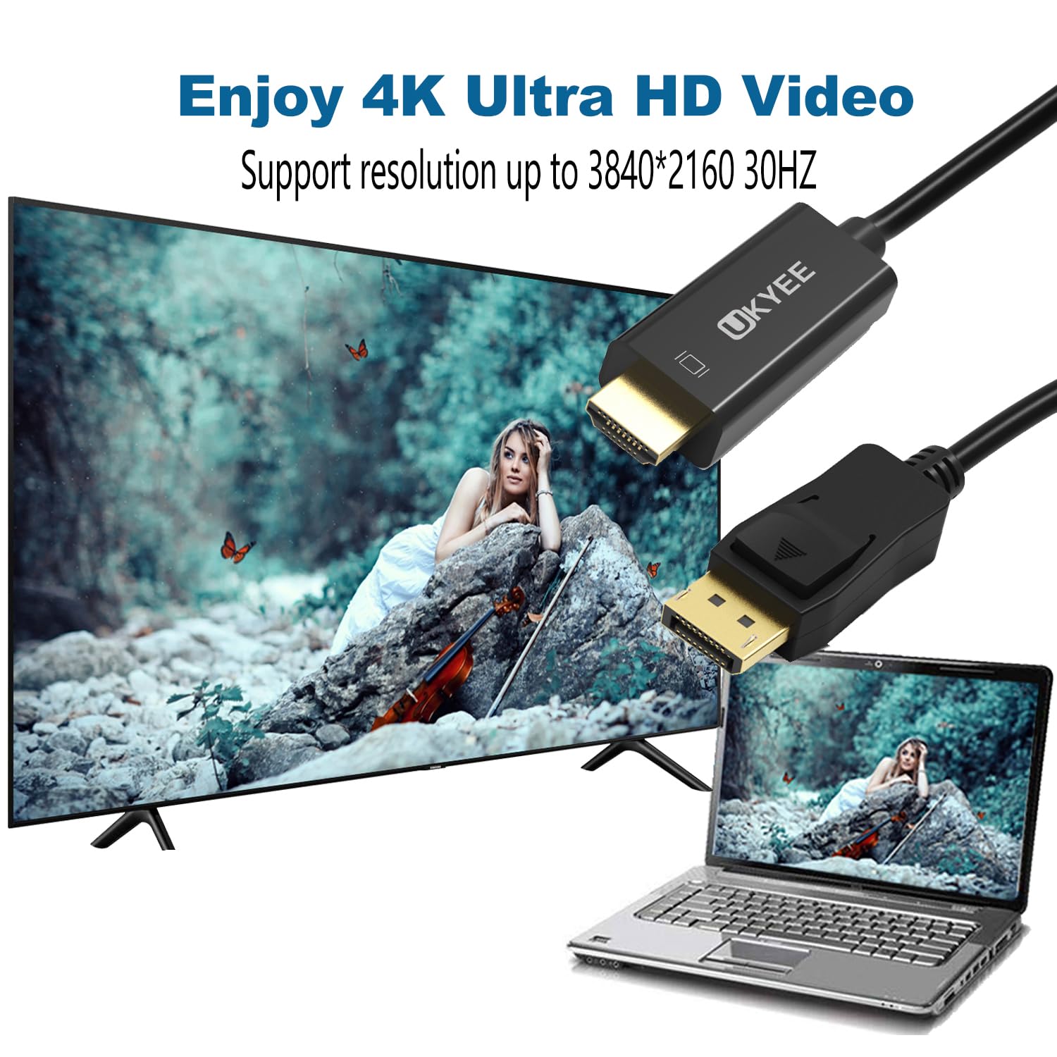 4K Displayport to HDMI Cable 6FT 2-Pack, Display Port (DP) to HDMI Adapter 6FT Male to Male Cord Converter for PCs to