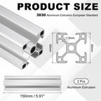 uxcell 2Pcs 150mm 3030 Aluminum Extrusion Profile, Anodized Linear Rail