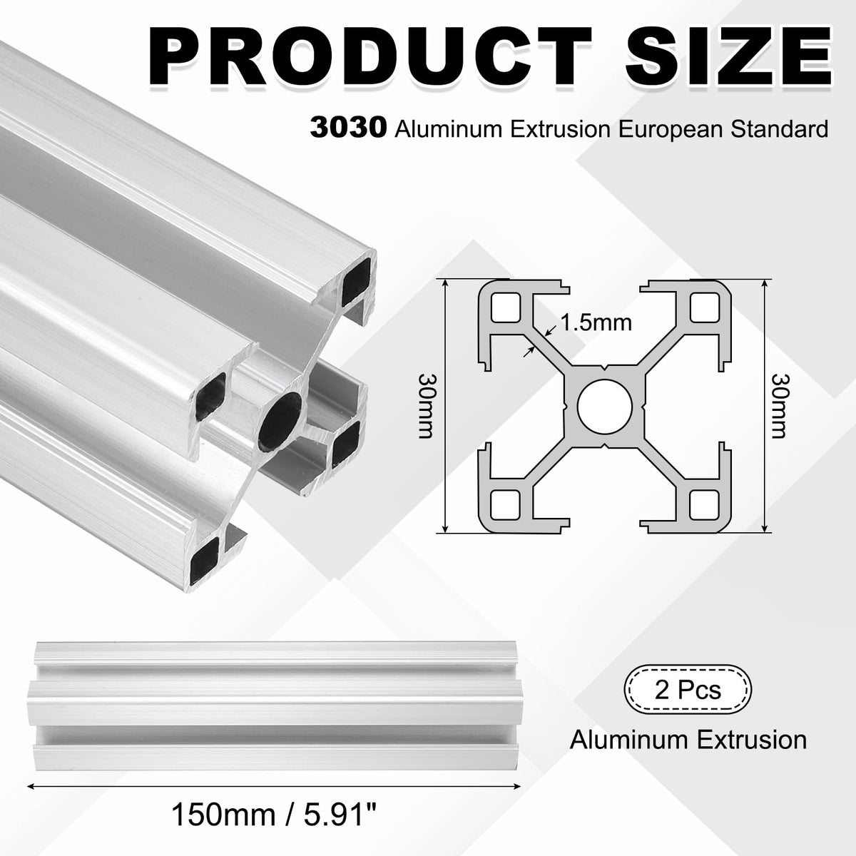 uxcell 2Pcs 150mm 3030 Aluminum Extrusion Profile, Anodized Linear Rail