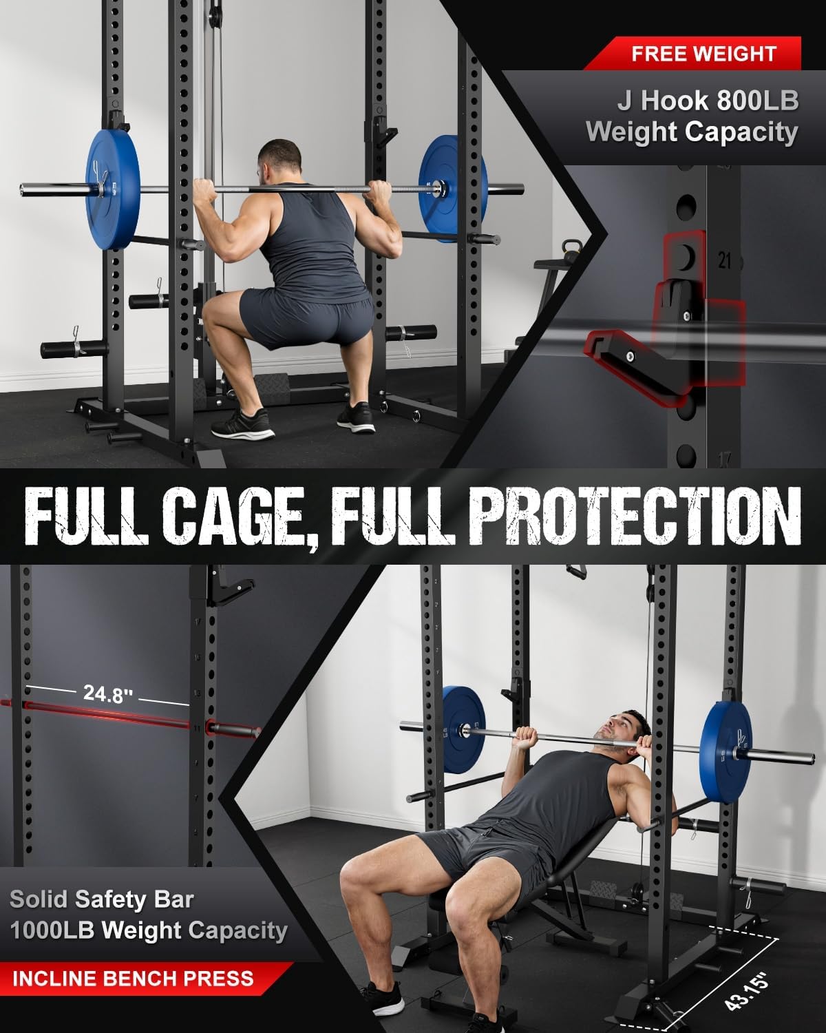 C1-V4 Power Cage, 2000LBS Squat Rack with LAT Pulldown, Multi-Function Weight Cage Strength Training Machine, Workout