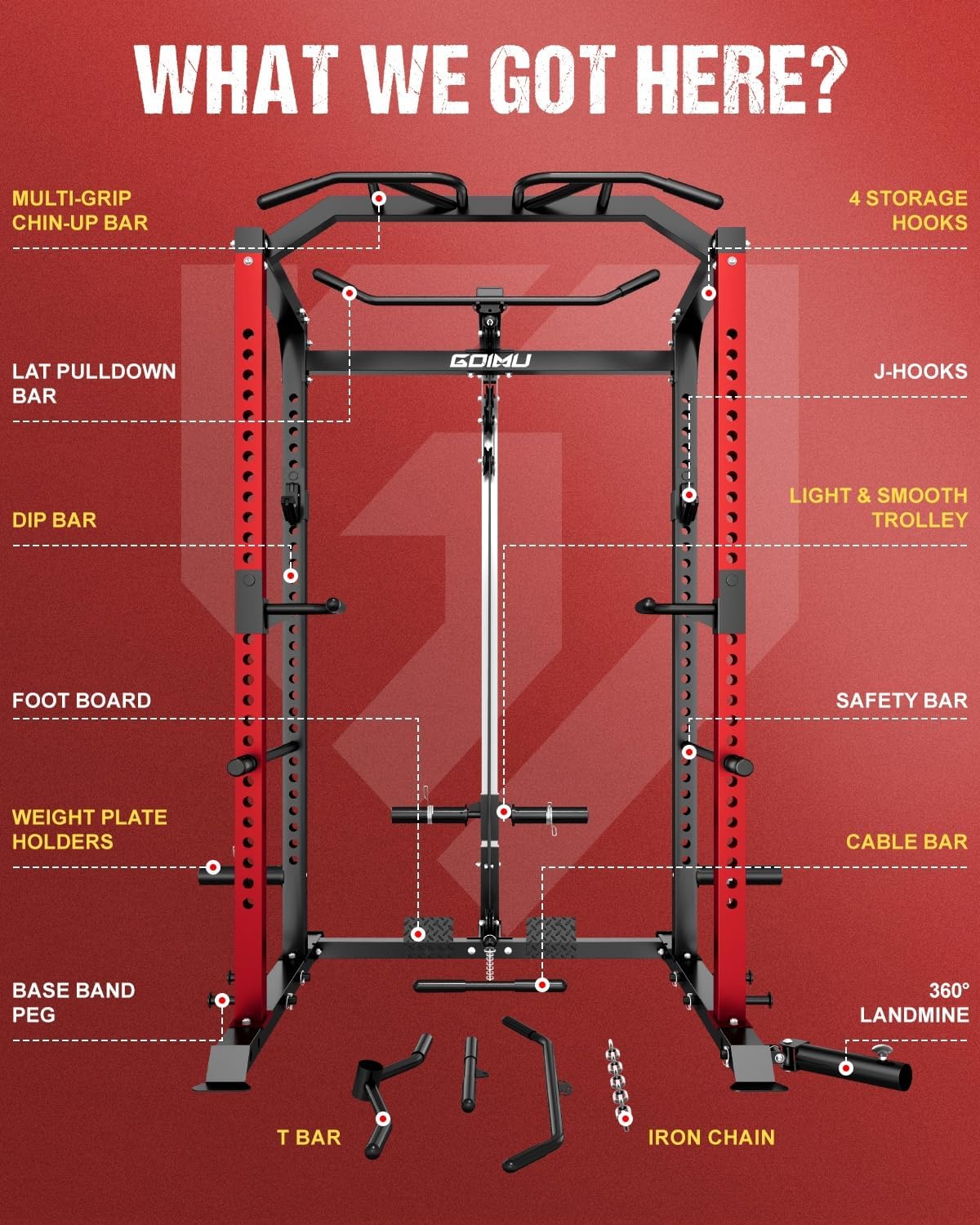 C1-V4 Power Cage, 2000LBS Squat Rack with LAT Pulldown, Multi-Function Weight Cage Strength Training Machine, Workout