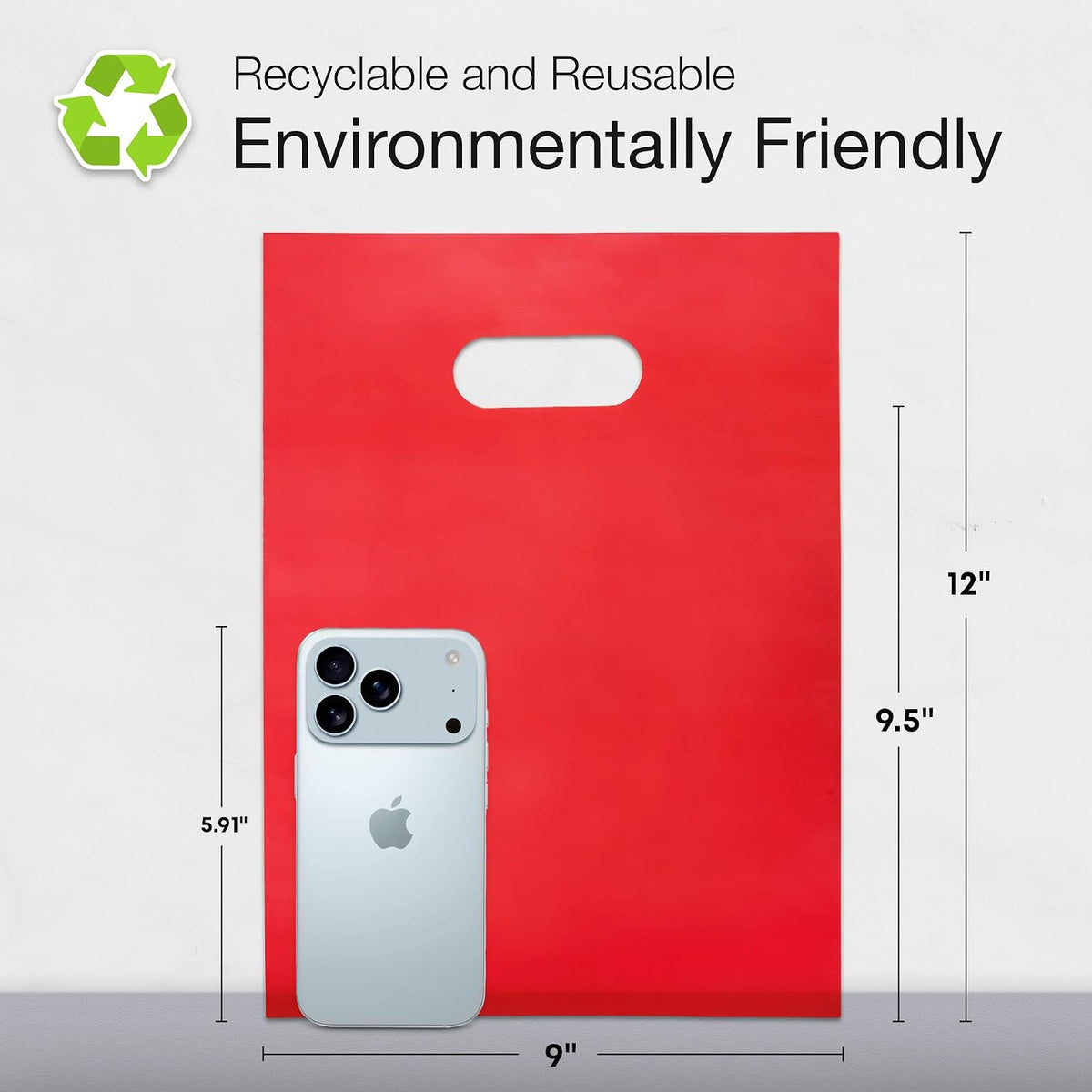 100 Red Plastic Bags With Handles 9x12 Merchandise Bags