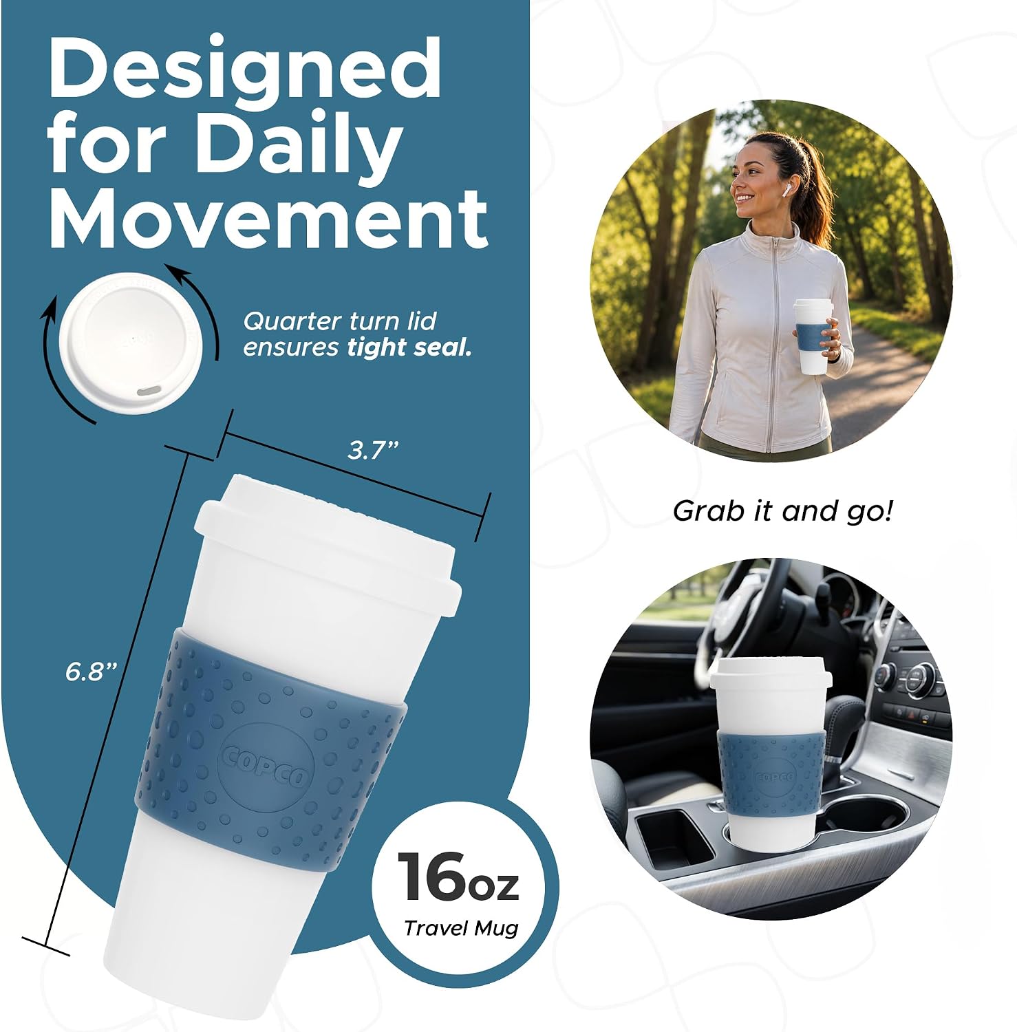 Acadia 16 oz Travel Mug - Insulated Reusable Coffee Tumbler with Double-Walled Plastic, Leak-Proof Lid, BPA-Free