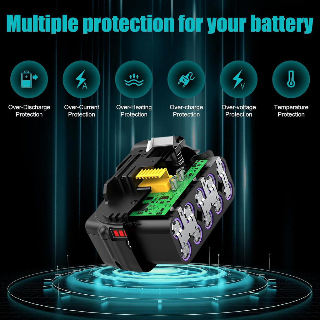 2-Pack 8000mAh High Capacity Replacement for Makita 18V Battery Bl1860B