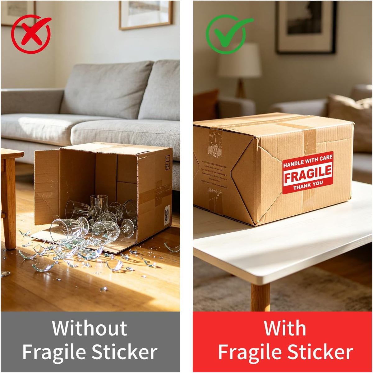 2'' x 3'' Fragile Stickers, 500 Labels/Roll, 4 Rolls