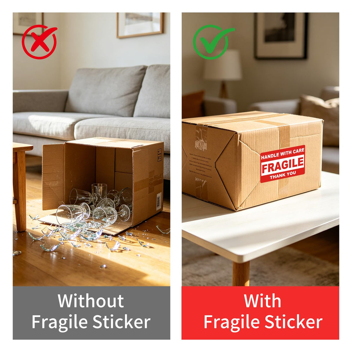2'' x 3'' Fragile Stickers, 500 Labels/Roll, 20 Rolls