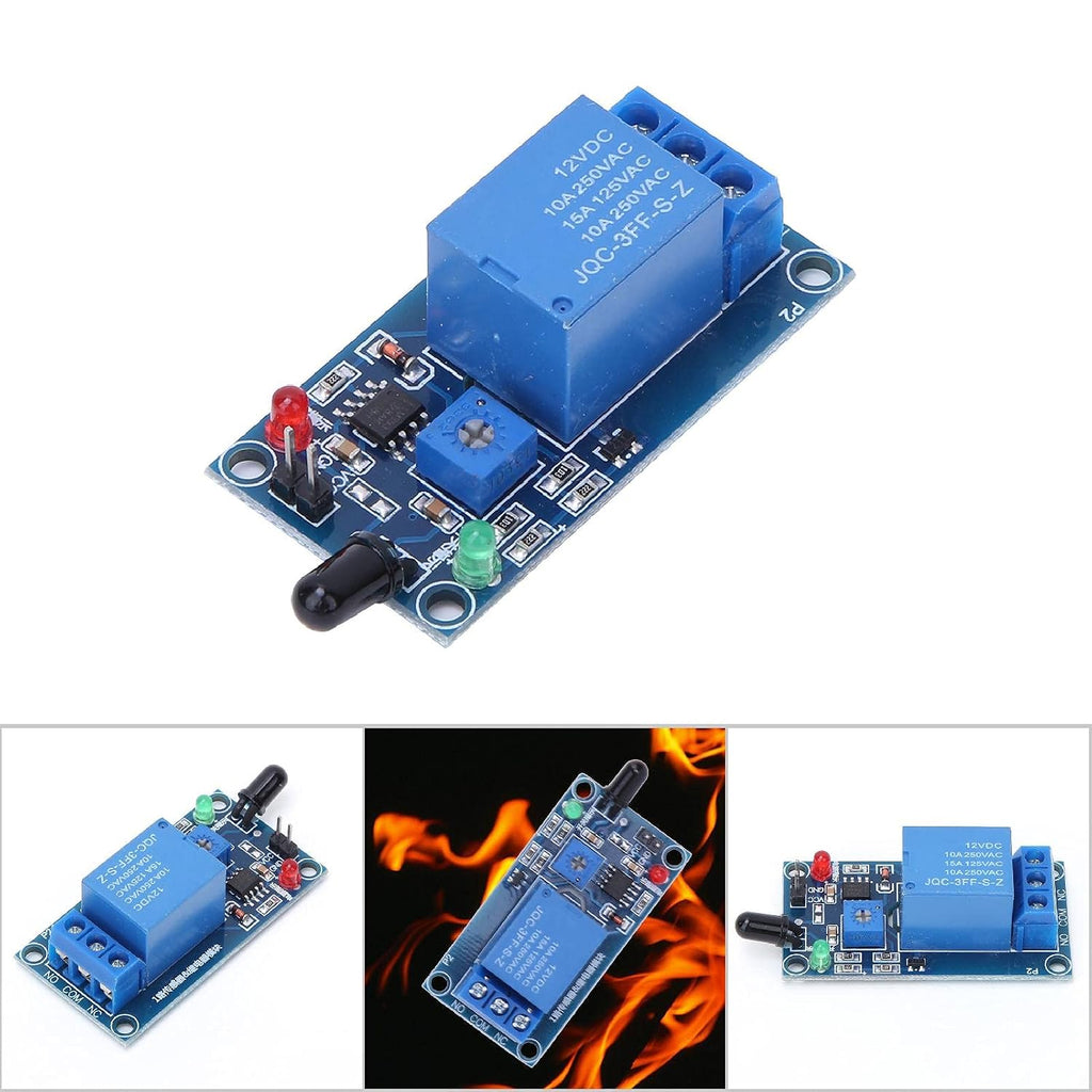 IR Flame Sensor, Flame Sensing Relay Module 12VDC 760~1100nm, Detect Light Source with 60 Degree Detection Angle, Adjustable Sensitivity, Easy Wiring with Terminal Block, for