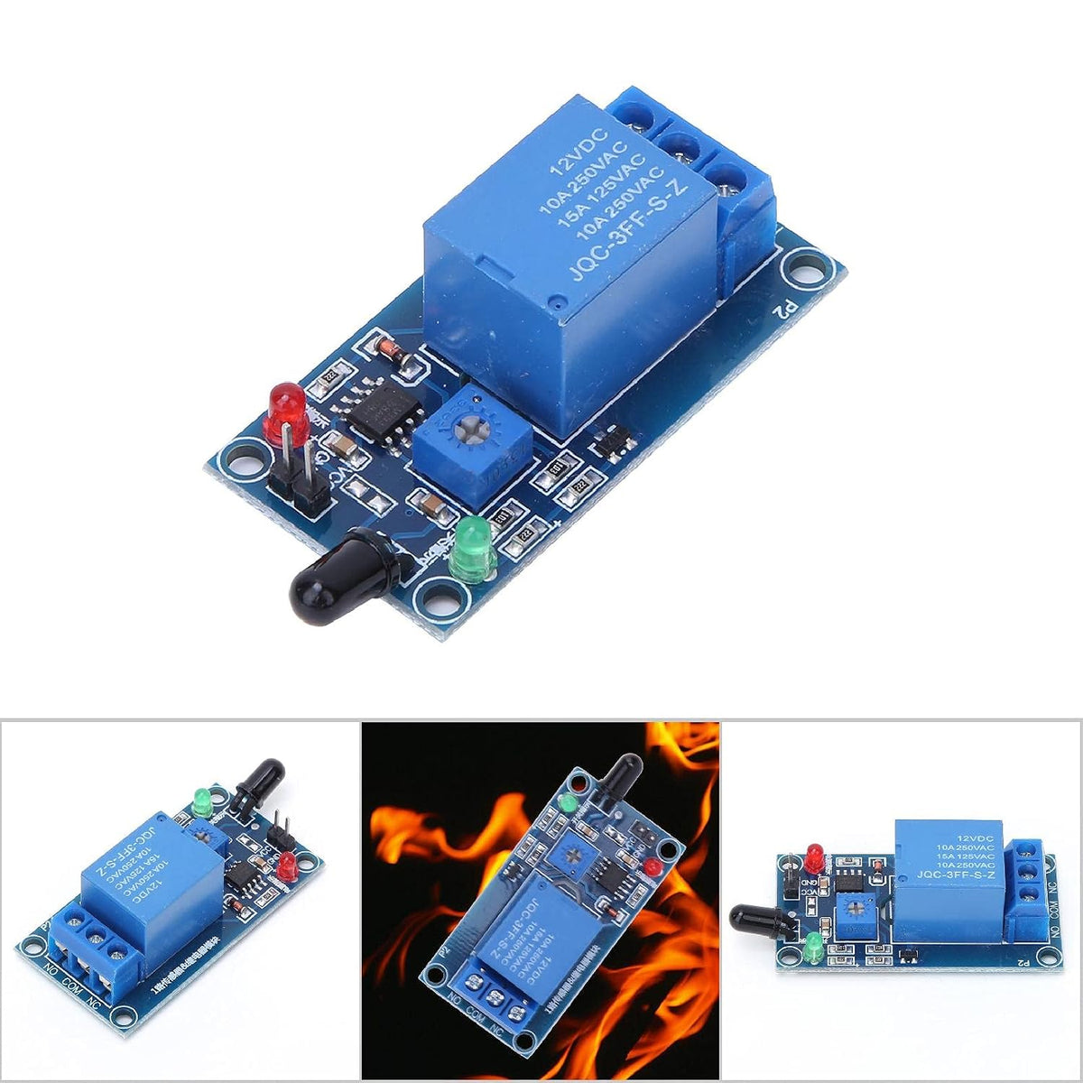 IR Flame Sensor, Flame Sensing Relay Module 12VDC 760~1100nm, Detect Light Source with 60 Degree Detection Angle, Adjustable Sensitivity, Easy Wiring with Terminal Block, for