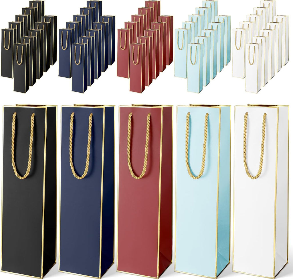 50 Pack Wine Bottle Gift Bags Paper with Handles, Retro Colors