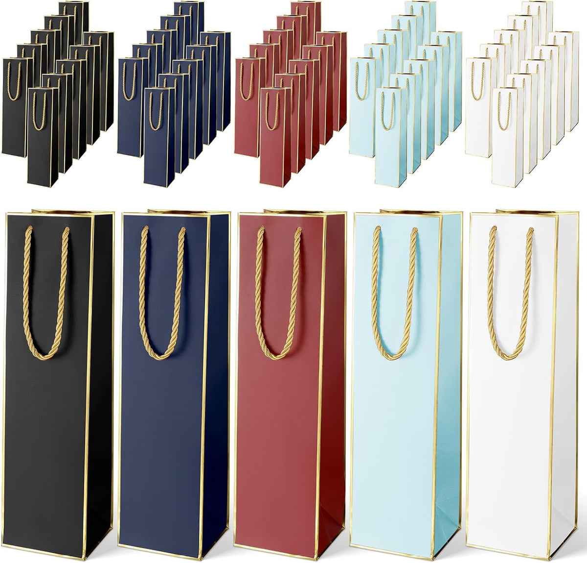 50 Pack Wine Bottle Gift Bags Paper with Handles, Retro Colors