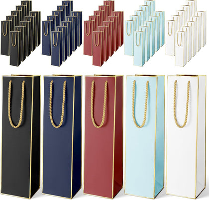50 Pack Wine Bottle Gift Bags Paper with Handles, Retro Colors