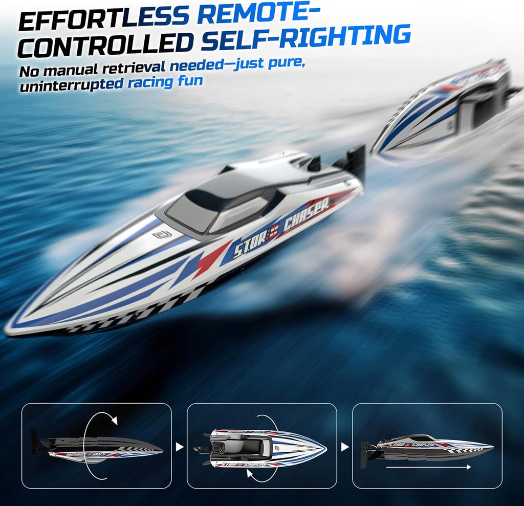 16" Brushless RC Boat for Adults, 35+ KPH, Self-Righting, 2 Batteries | 3S Power, Capsize Recovery, Carrying Case