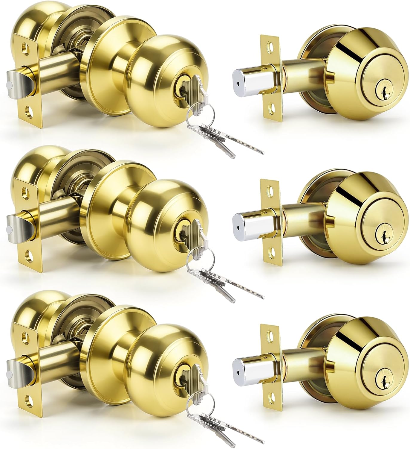 Keyed Entry Door Knob and Single Cylinder Deadbolt Combo Set, Exterior Door Knobs for Entrance and Front Door, Keyed