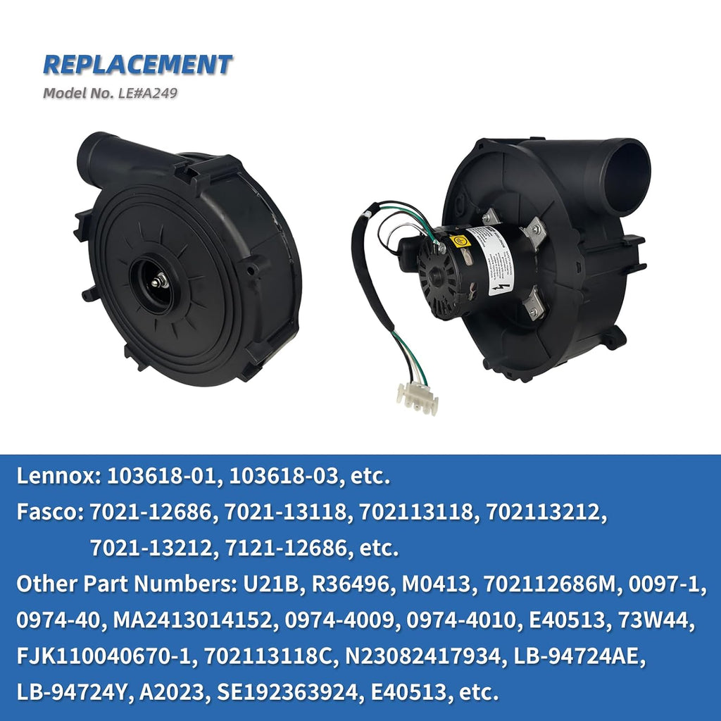 A249 Upgraded Blower Motor for Lennox Draft Inducer Replaces Fasco 702112686, 702113118, U21B, 103618-01, 103618-03, 73W44, LB-94724AE, etc. Furnace Flue Exhaust Vent Motor, 115V, 3400RPM