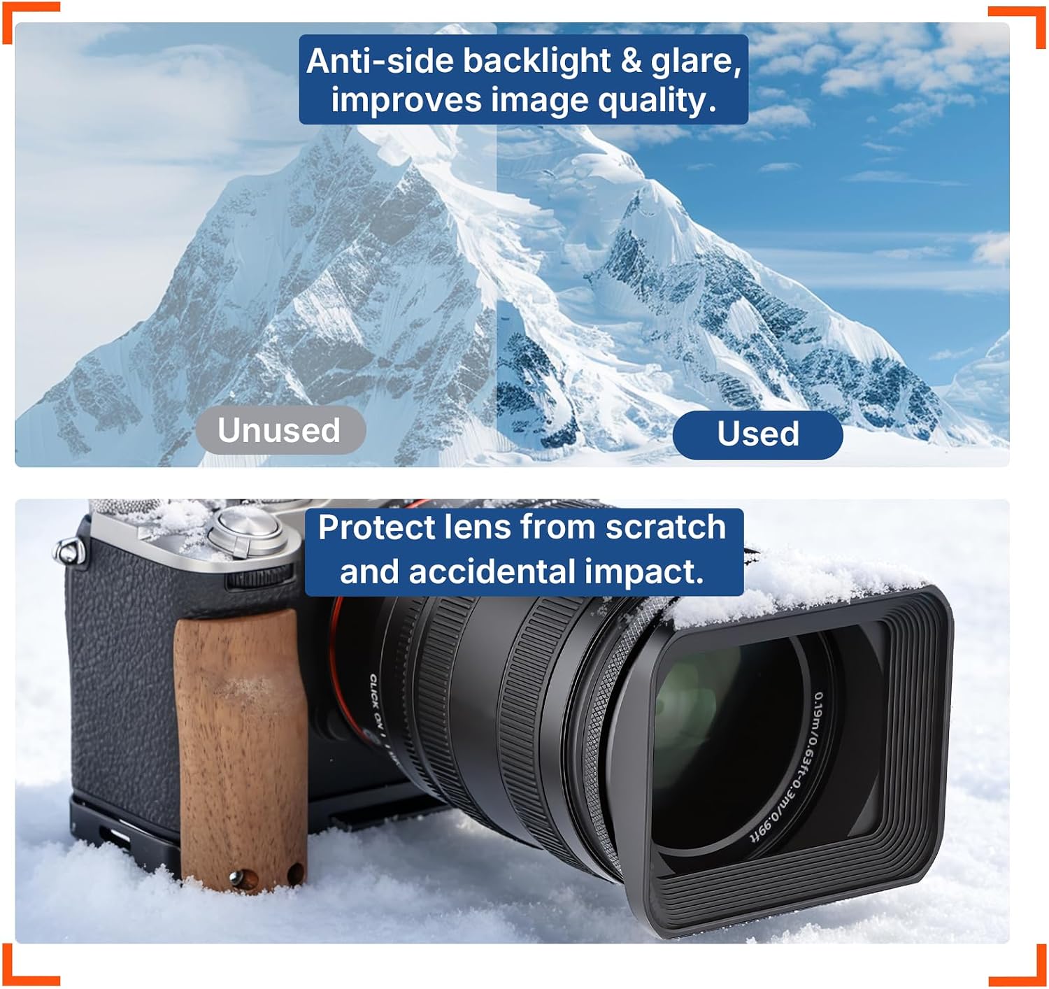 62mm Square Metal Screw-in Mount Lens Hood Shade with Cap for 62mm Canon Nikon Sony Leica Leitz Carl Zeiss