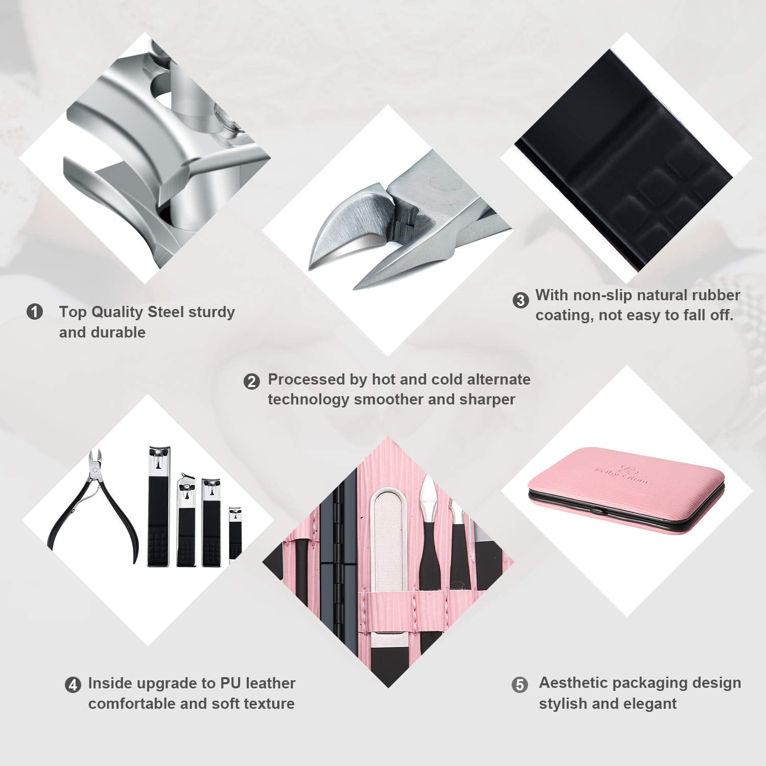 Manicure Set Professional Nail Clippers Kit Pedicure Care Tools- Stainless Steel Women Grooming Kit 18Pcs for Travel