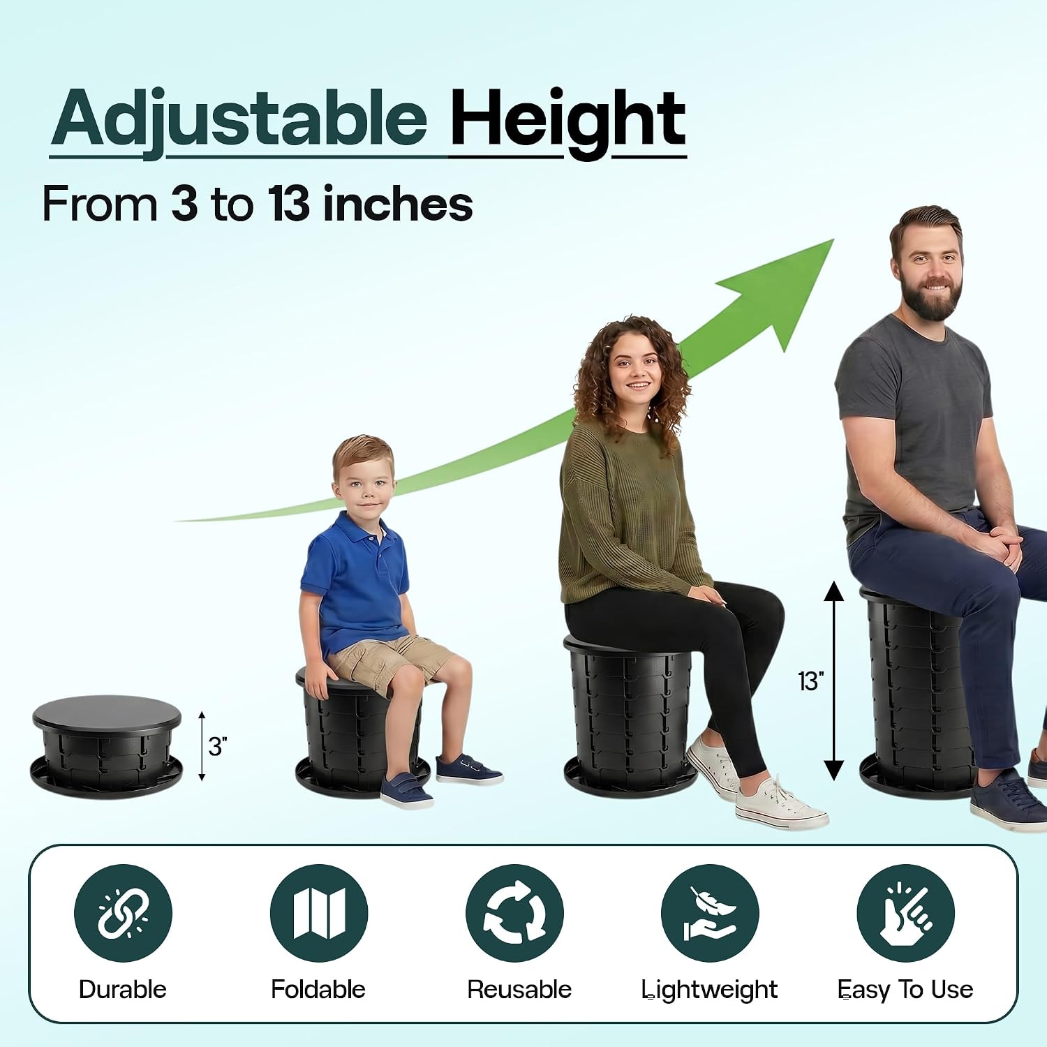 Camping Toilet - Holds Upto 400 lbs | Foldable Portable Toilet for Adults & Kids - 13" Height Adjustable |
