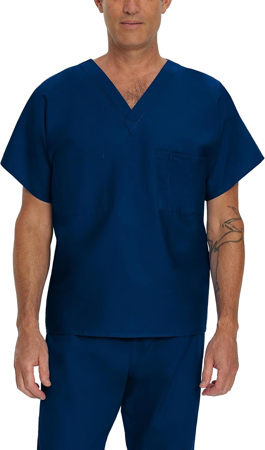 Essentials Unisex Relaxed Fit 1-Pocket V-Neck Scrub Top 7502 Navy