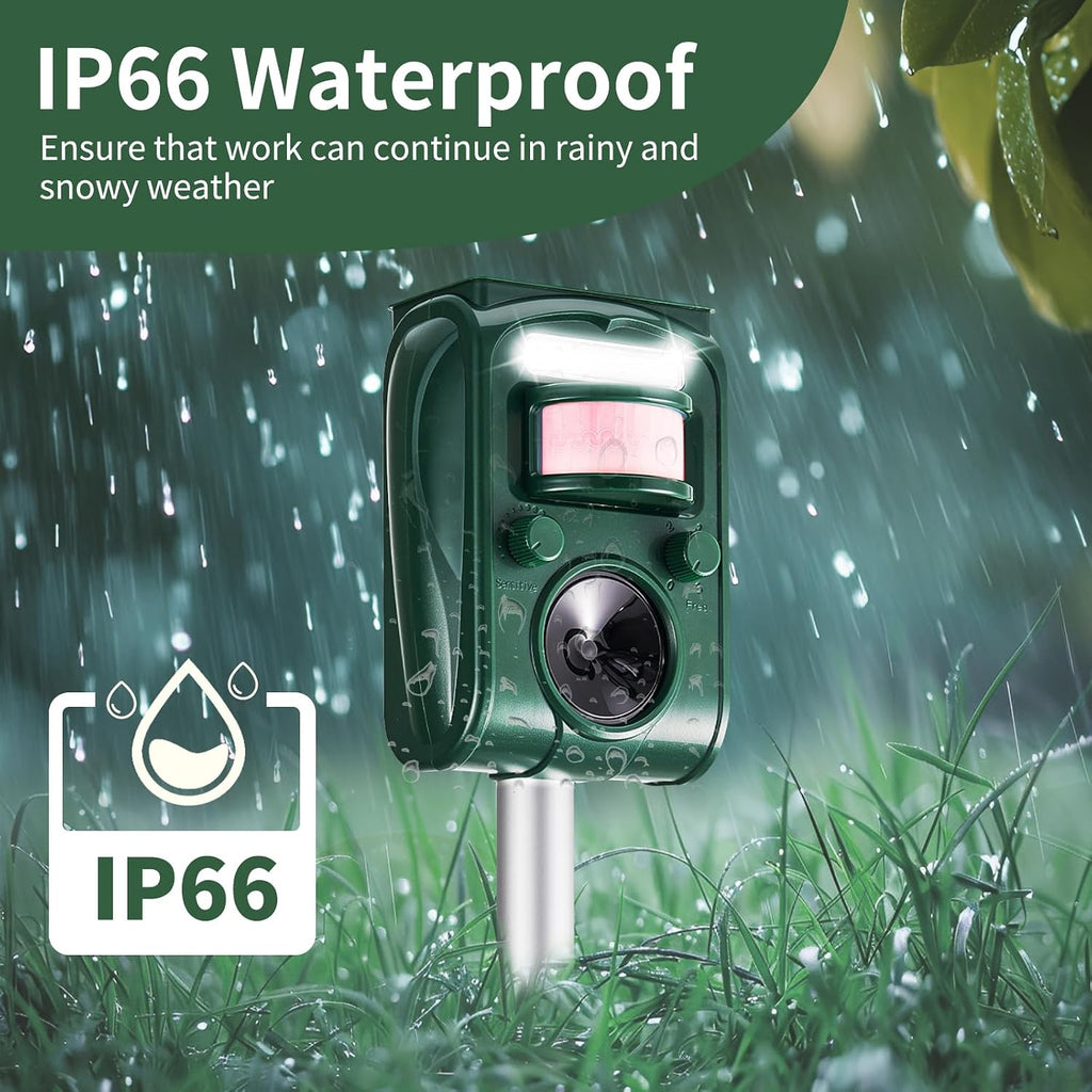 Adjustable-Mode Solar Ultrasonic Animal Repellent, Squirrel Deer Cat Raccoon Repellent Device, Outdoor Waterproof
