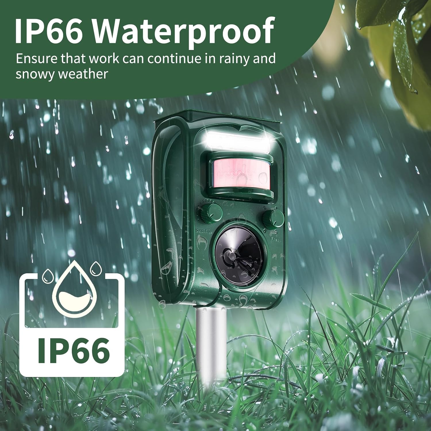 Adjustable-Mode Solar Ultrasonic Animal Repellent, Squirrel Deer Cat Raccoon Repellent Device, Outdoor Waterproof