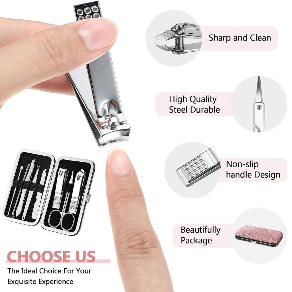 12 Sets Manicure Set Nail Clippers Pedicure Kit, Glitter Pink