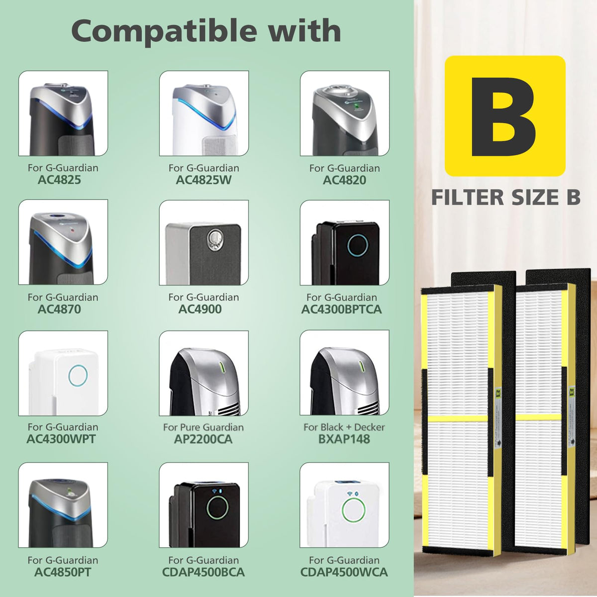 FLT4825 HEPA Filter B Replacement for Guardian Air Purifier AC4825E AC4820