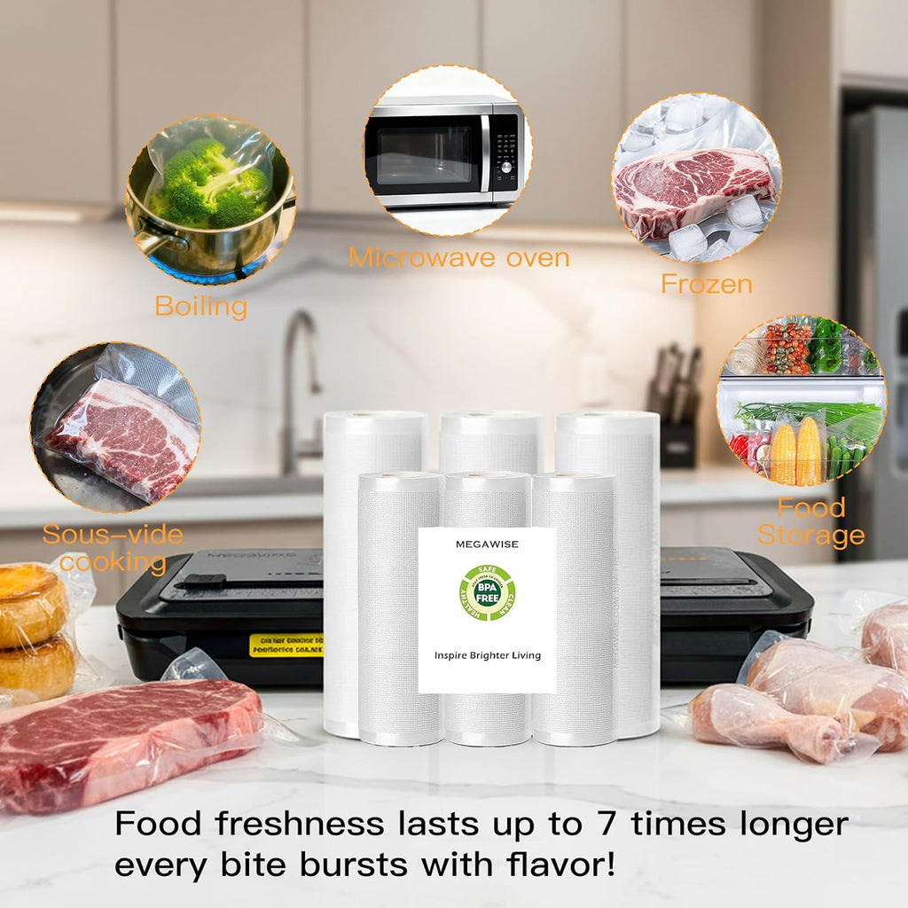 Embossed Vacuum Sealer Rolls, BPA-Free Food Storage Bags