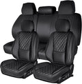 Car Seat Covers Full Set with Lumbar Support, Breathable Perforated PU Leather Seat Covers, Waterproof Seat