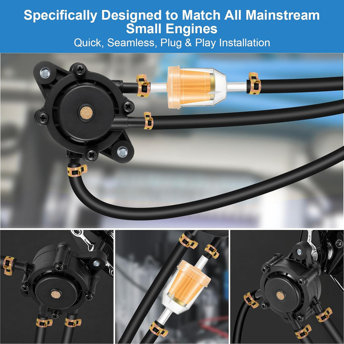 Fuel Pump Compatible with Kohler Briggs and Stratton Mikuni, Premium Fuel Pump for Lawn Mower Cub Cadet Golf Cart Club Car Fit John Deere Kawasaki Yamaha 808492 808656 with Filter and Oil Hose