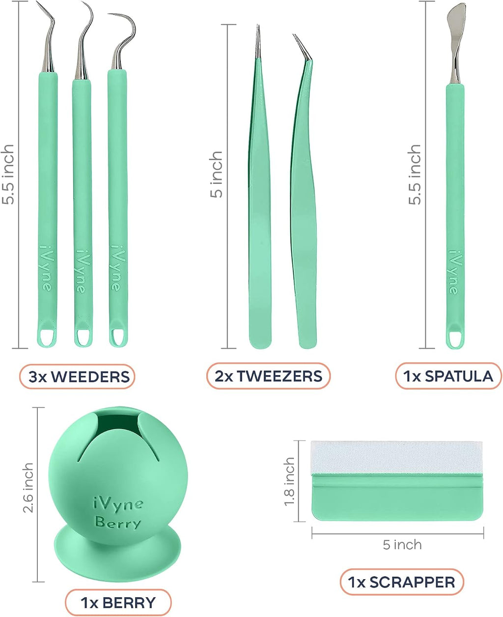(8pcs) Premium Vinyl Weeding Tool Kit & Weeding Scrap Collector Soft Grip Tools with Berry, Weeder, Tweezers, Picker