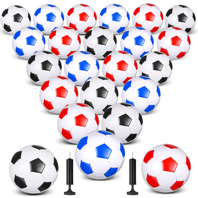 24 Pcs Soccer Ball Bulk with Pump, Red, Black, Blue, Size 4, PVC Material, 5.91 in Diameter