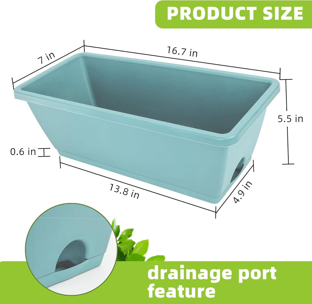 Window Box Planter, Plastic Vegetable Flower Planters Boxes 17 Inches Rectangular Flower Pots with Saucers for Indoor