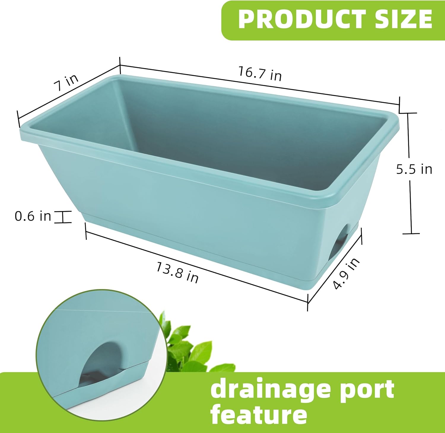 Window Box Planter, Plastic Vegetable Flower Planters Boxes 17 Inches Rectangular Flower Pots with Saucers for Indoor