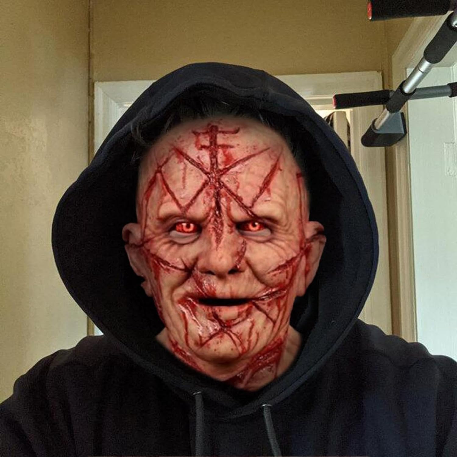 Halloween Scary Demon Latex Mask with Bloody Scars, Realistic Bald Head Horror Costume for Adults, Cosplay Parties