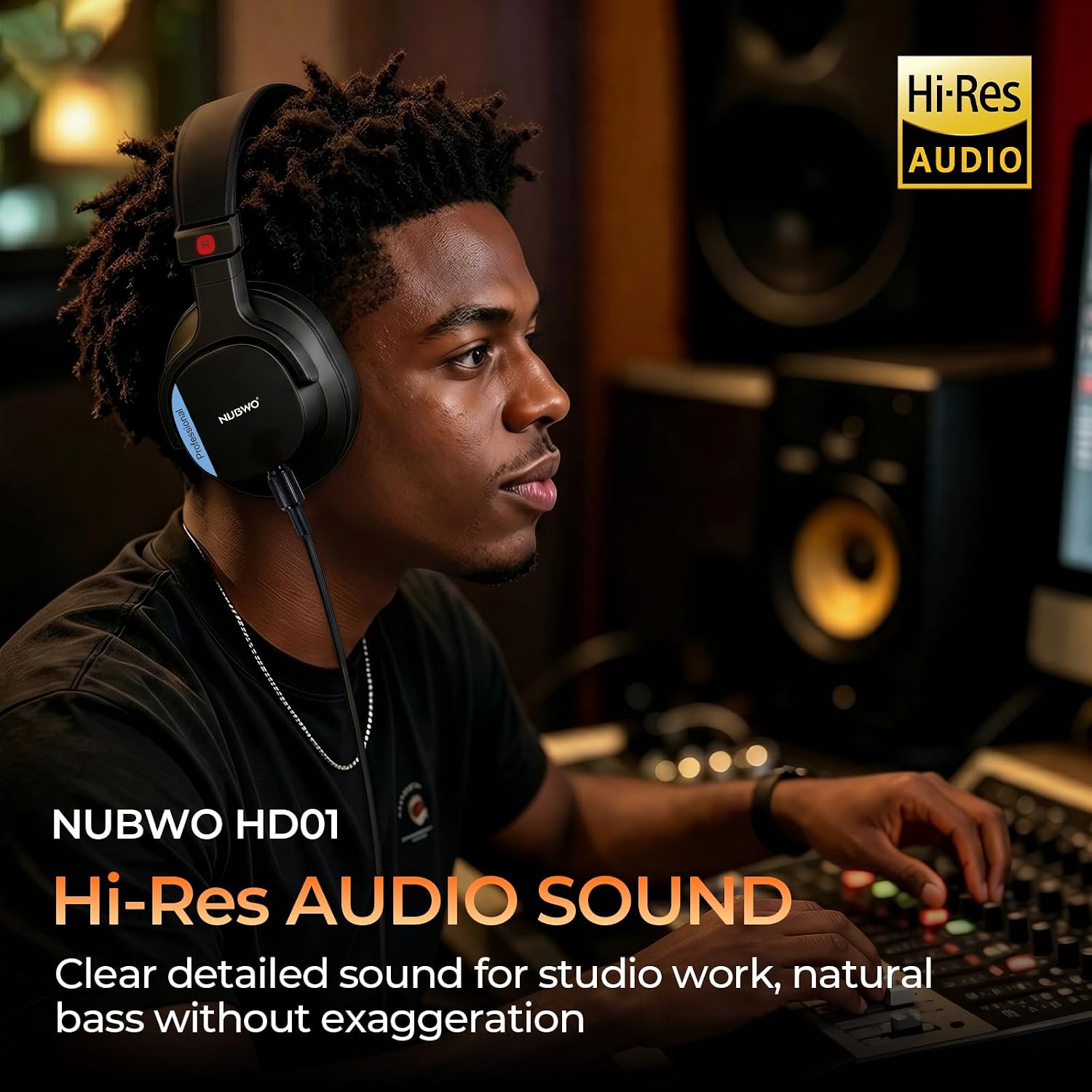 HD01 Studio Headphones Wired, Hi-Res Over Ear Headphones with 1/4 inch to 3.5mm Adapter, Lightweight Closed Back