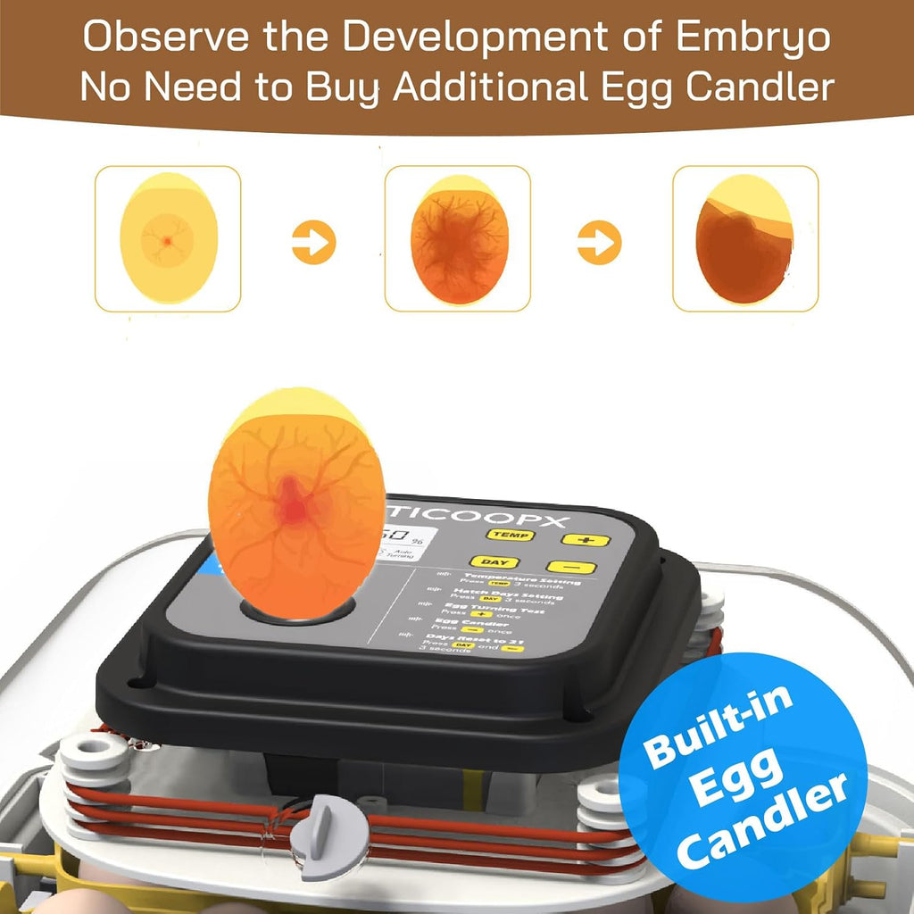 20 Egg Incubator with Humidity Display, Egg Candler, Automatic Egg Turner