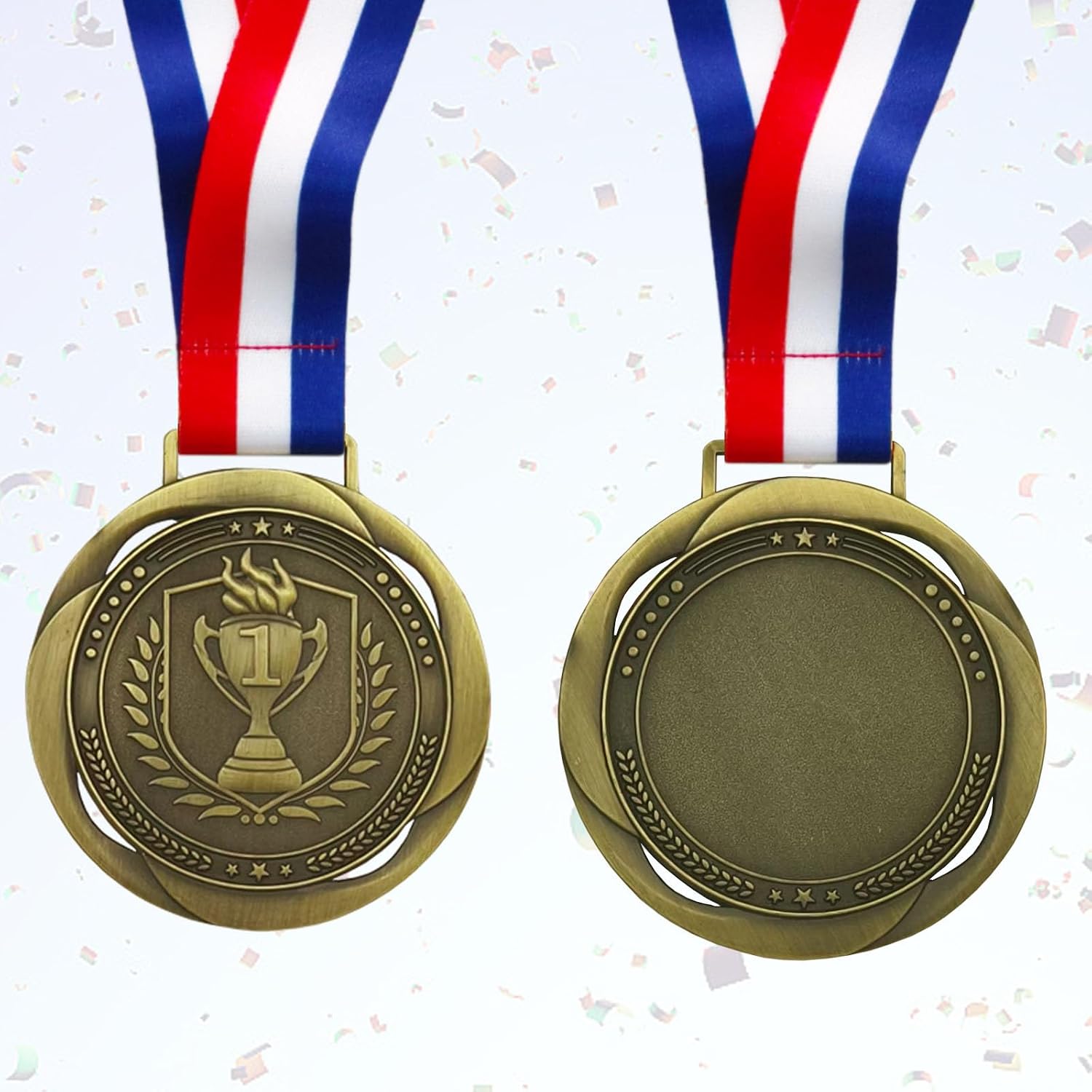 First Place Medal, Large Medal - 3.34Inch Wide - GOlympic Style Winner Medals Gold & Stripes Neck Ribbon - Perfect