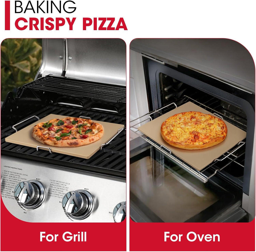 16 x 14 Inch Pizza Stone for Oven and Grill, Comes with Carry Rack
