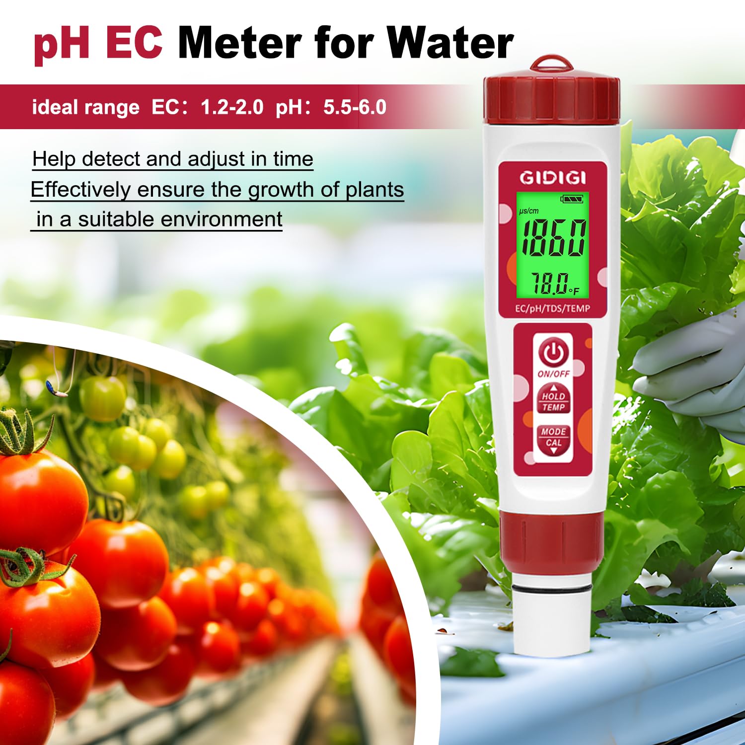 pH Meter for Water, 4 in 1 EC PPM Temp pH Tester for Hydroponic | TDS Water Tester for Drinking Water, Digital pH