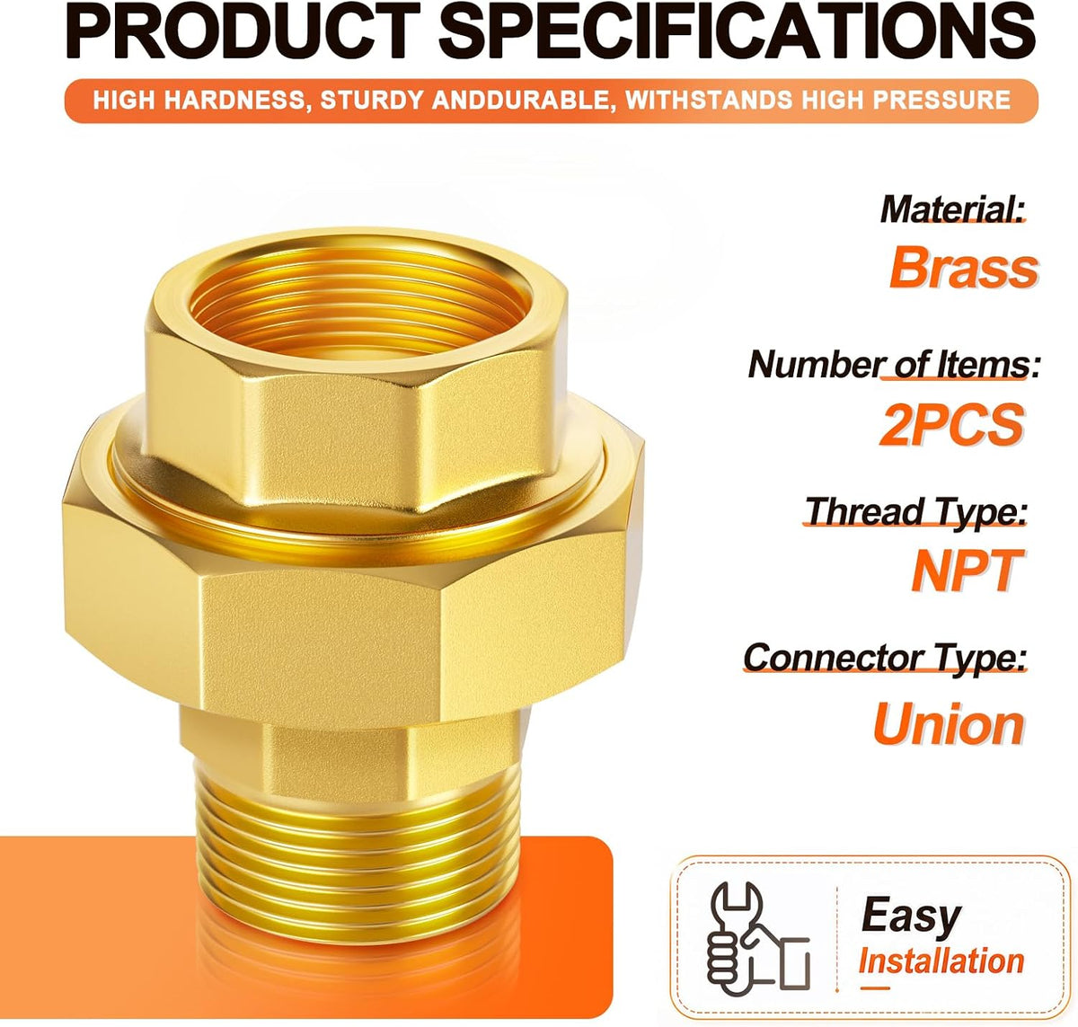 GASHER 2PCS 1" NPT (F x M) Brass Union Pipe Fitting
